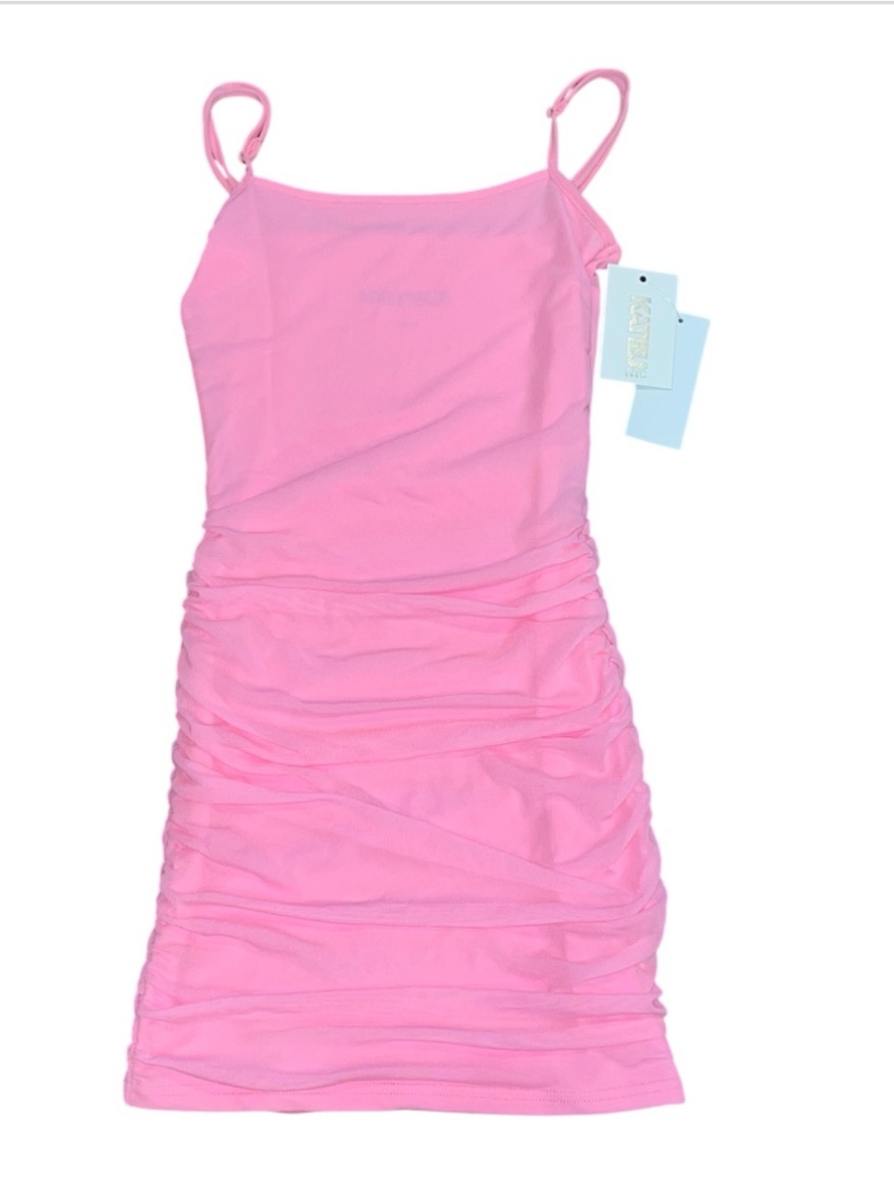 Katie J NYC Pink Bodycon Mesh Lined Stretch Mini Dress Adjustable NWT Large
